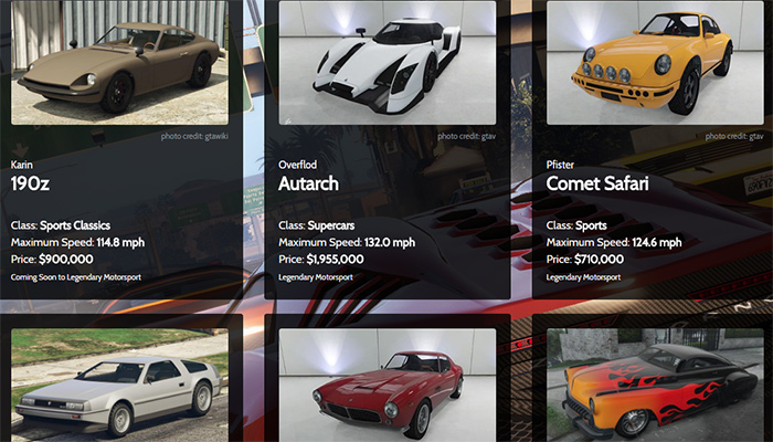 Gta 5 Car Comparison Chart